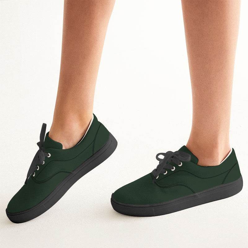 Deep Fully-Muted Green Women's Canvas Sneakers (G-FM-DE) - Woman CloseUp
