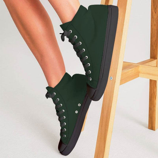 Deep Fully-Muted Green Women's High-Top Canvas Sneakers (G-FM-DE) - Woman CloseUp