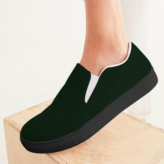 Deep Fully-Muted Green Women's Slip-On Canvas Sneakers (G-FM-DE) - Woman CloseUp