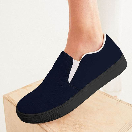 Deep Fully-Muted Indigo Women's Slip-On Canvas Sneakers (I-FM-DE) - Woman CloseUp