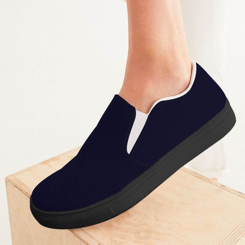 Deep Fully-Muted Indigo Women's Slip-On Canvas Sneakers (PUI2-FM-DE) - Woman CloseUp