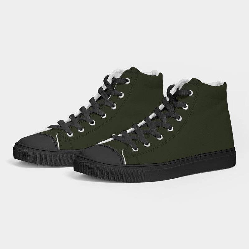 Deep Fully-Muted Lime Women's High-Top Canvas Sneakers (L-FM-DE) - Side 3