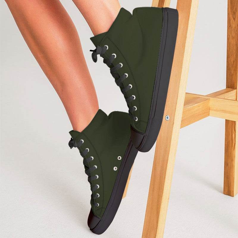 Deep Fully-Muted Lime Women's High-Top Canvas Sneakers (L-FM-DE) - Woman CloseUp