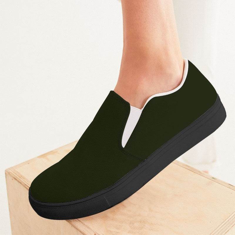 Deep Fully-Muted Lime Women's Slip-On Canvas Sneakers (L-FM-DE) - Woman CloseUp