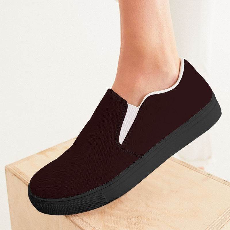 Deep Fully-Muted Red Women's Slip-On Canvas Sneakers (RPI2-FM-DE) - Woman CloseUp