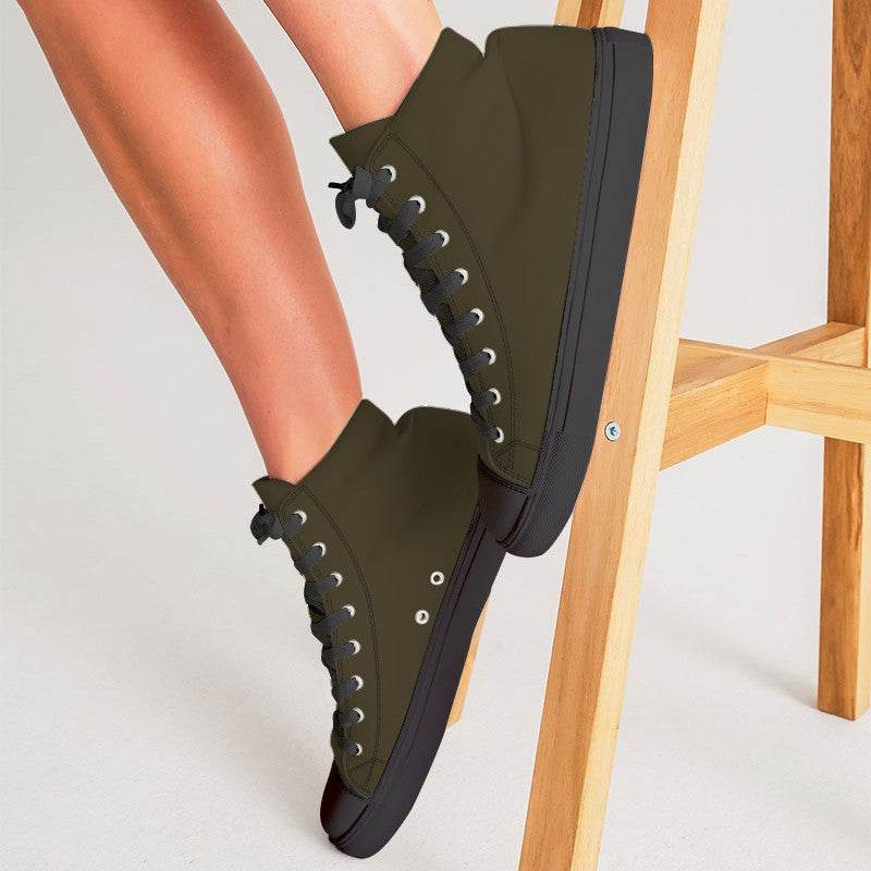 Deep Fully-Muted Yellow Women's High-Top Canvas Sneakers (Y-FM-DE) - Woman CloseUp
