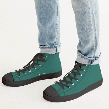 Deep Medium Blue-Green Men's High-Top Canvas Sneakers (BG-ME-DE) - Man CloseUp