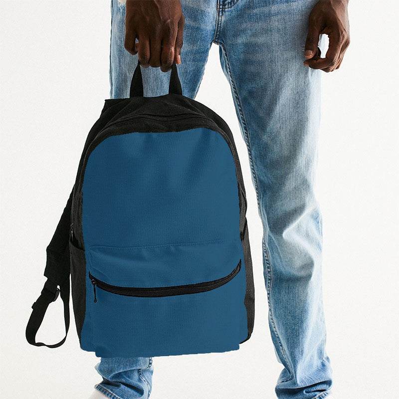 Deep Medium Blue Canvas Backpack (B-ME-DE) - Man Holding