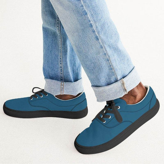 Deep Medium Blue Men's Canvas Sneakers (B-ME-DE) - Man CloseUp