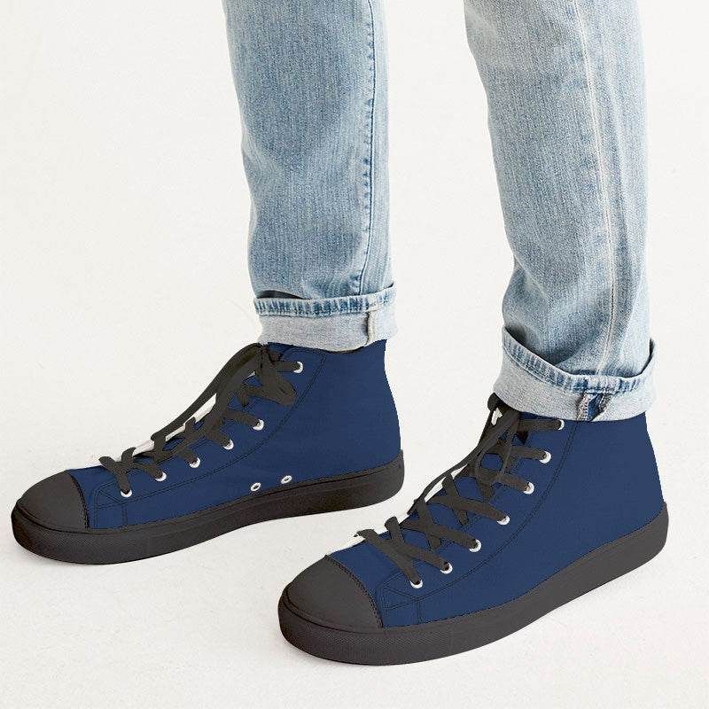 Deep Medium Blue Men's High-Top Canvas Sneakers (IB1-ME-DE) - Man CloseUp