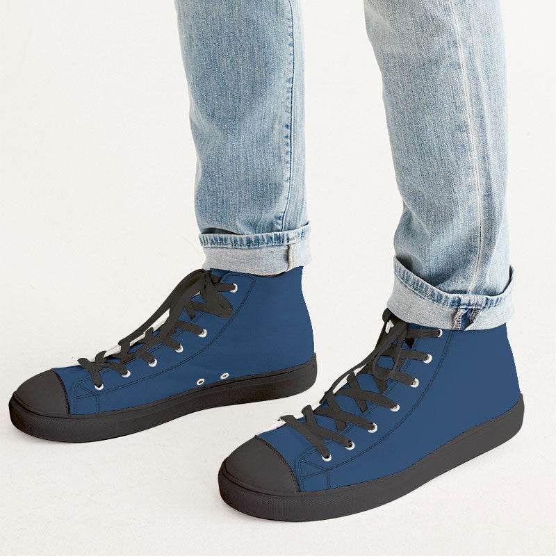 Deep Medium Blue Men's High-Top Canvas Sneakers (IB2-ME-DE) - Man CloseUp