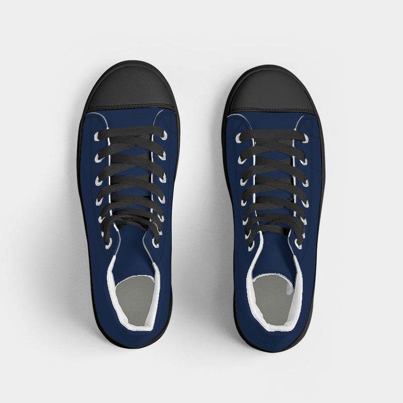 Deep Medium Blue Women's High-Top Canvas Sneakers (IB1-ME-DE) - Top