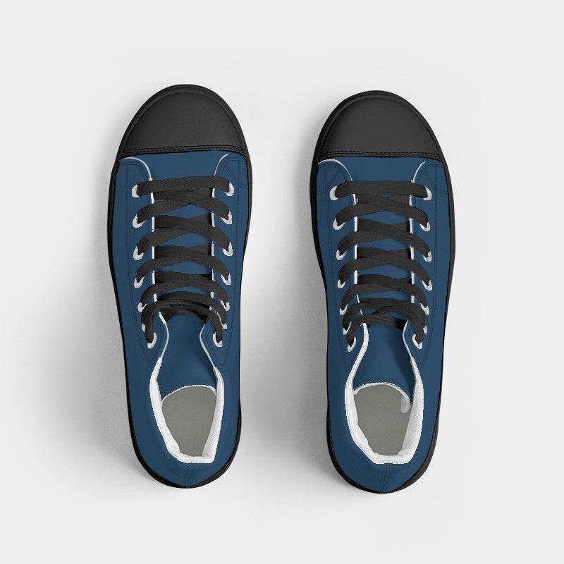 Deep Medium Blue Women's High-Top Canvas Sneakers (IB3-ME-DE) - Top