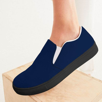 Deep Medium Blue Women's Slip-On Canvas Sneakers (IB1-ME-DE) - Woman CloseUp