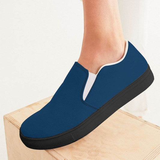 Deep Medium Blue Women's Slip-On Canvas Sneakers (IB3-ME-DE) - Woman CloseUp