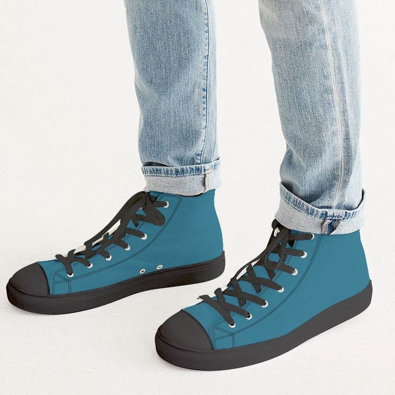 Deep Medium Cyan Men's High-Top Canvas Sneakers (BC2-ME-DE) - Man CloseUp