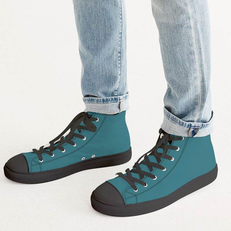 Deep Medium Cyan Men's High-Top Canvas Sneakers (C-ME-DE) - Man CloseUp