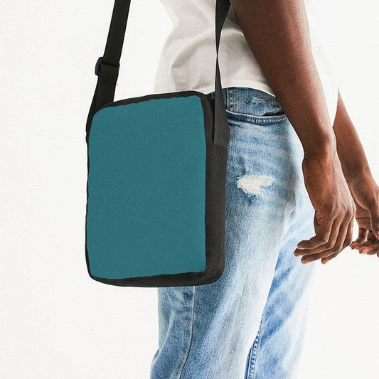 Deep Medium Cyan Messenger Pouch (C-ME-DE) - Man Side CloseUp