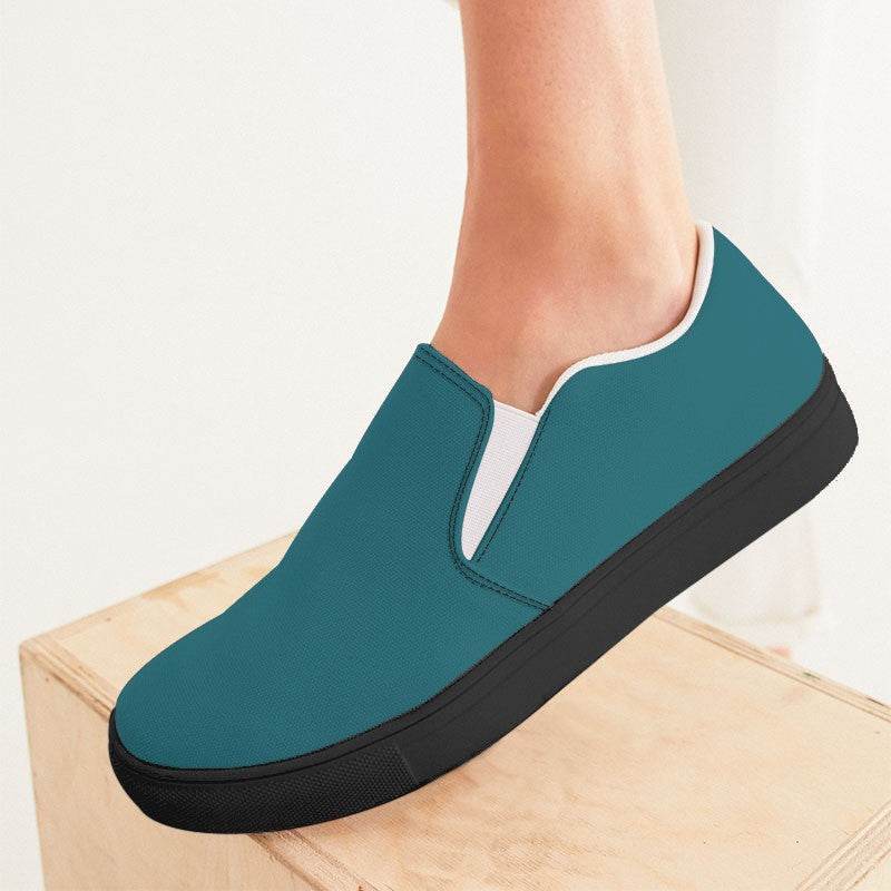 Deep Medium Cyan Women's Slip-On Canvas Sneakers (C-ME-DE) - Woman CloseUp