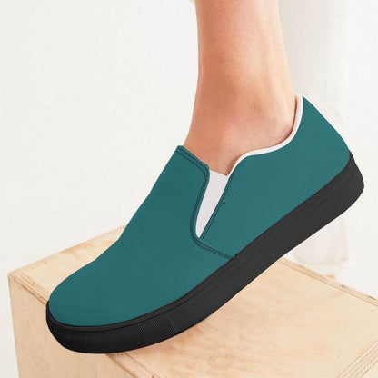 Deep Medium Cyan Women's Slip-On Canvas Sneakers (CBG1-ME-DE) - Woman CloseUp