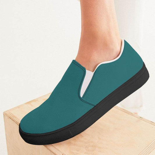 Deep Medium Cyan Women's Slip-On Canvas Sneakers (CBG1-ME-DE) - Woman CloseUp