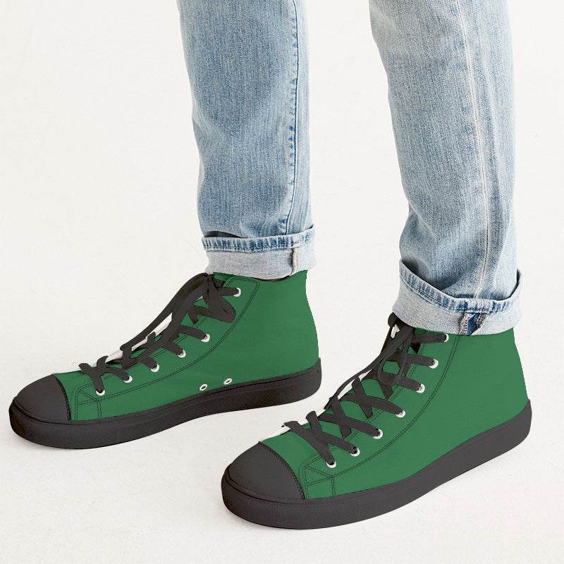 Deep Medium Green Men's High-Top Canvas Sneakers (G-ME-DE) - Man CloseUp