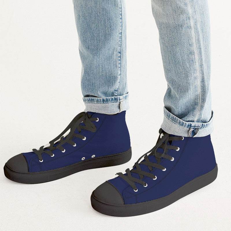 Deep Medium Indigo Men's High-Top Canvas Sneakers (I-ME-DE) - Man CloseUp
