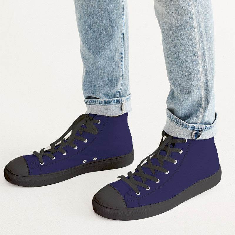 Deep Medium Indigo Men's High-Top Canvas Sneakers (PUI3-ME-DE) - Man CloseUp