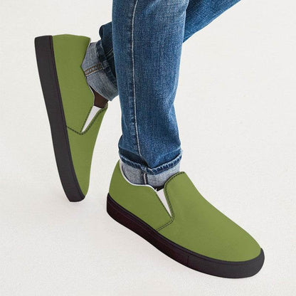 Deep Medium Lime Men's Slip-On Canvas Sneakers (L-ME-DE) - Man CloseUp