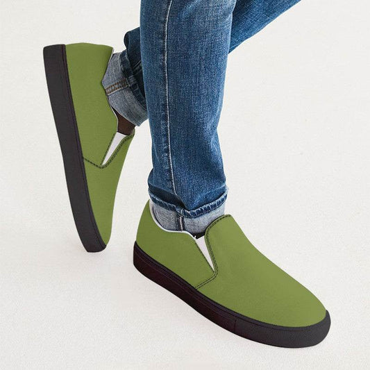 Deep Medium Lime Men's Slip-On Canvas Sneakers (L-ME-DE) - Man CloseUp