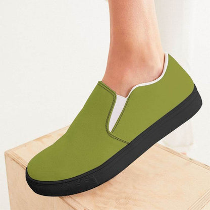 Deep Medium Lime Women's Slip-On Canvas Sneakers (LY1-ME-DE) - Woman CloseUp
