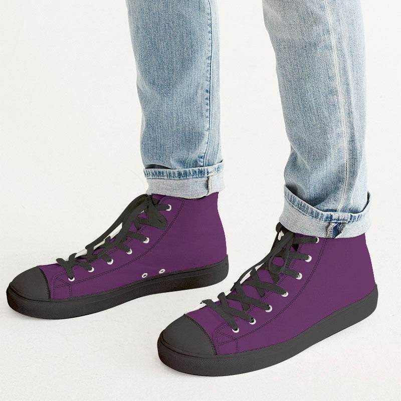 Deep Medium Magenta Men's High-Top Canvas Sneakers (M-ME-DE) - Man CloseUp