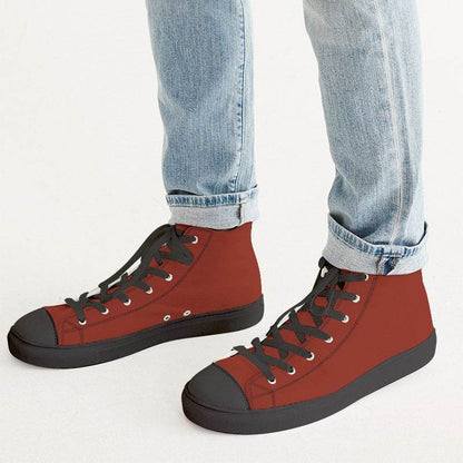 Deep Medium Red Men's High-Top Canvas Sneakers (R-ME-DE) - Man CloseUp