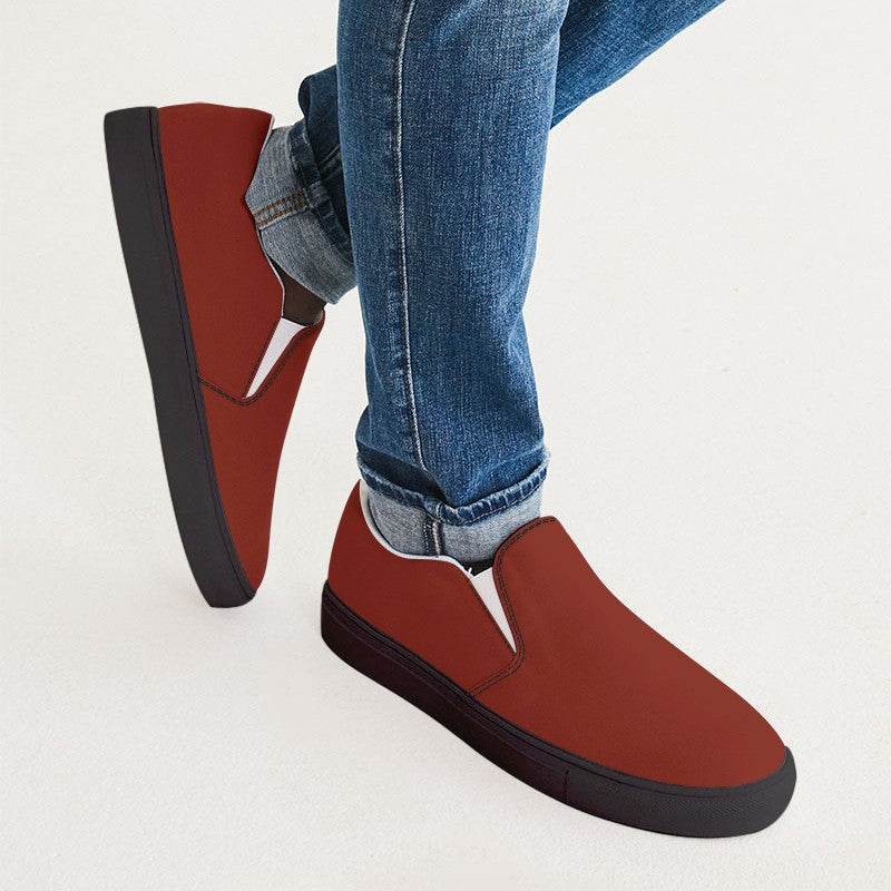 Deep Medium Red Men's Slip-On Canvas Sneakers (R-ME-DE) - Man CloseUp