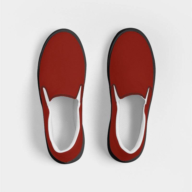 Deep Medium Red Men's Slip-On Canvas Sneakers (R-ME-DE) - Top