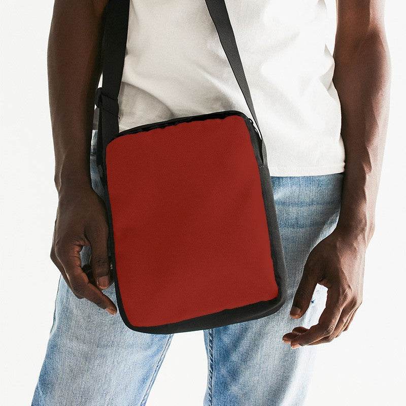 Deep Medium Red Messenger Pouch (R-ME-DE) - Man Front CloseUp