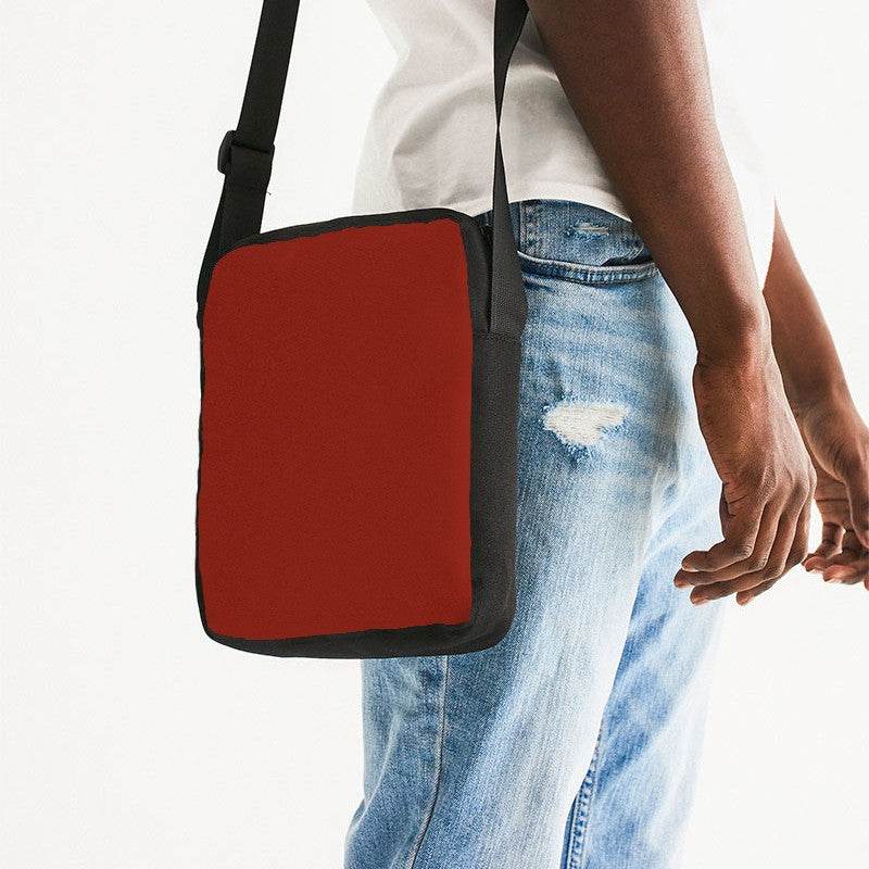 Deep Medium Red Messenger Pouch (R-ME-DE) - Man Side CloseUp