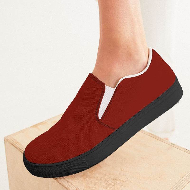 Deep Medium Red Women's Slip-On Canvas Sneakers (R-ME-DE) - Woman CloseUp