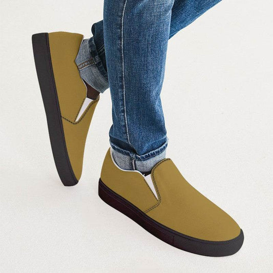 Deep Medium Yellow Men's Slip-On Canvas Sneakers (YO1-ME-DE) - Man CloseUp