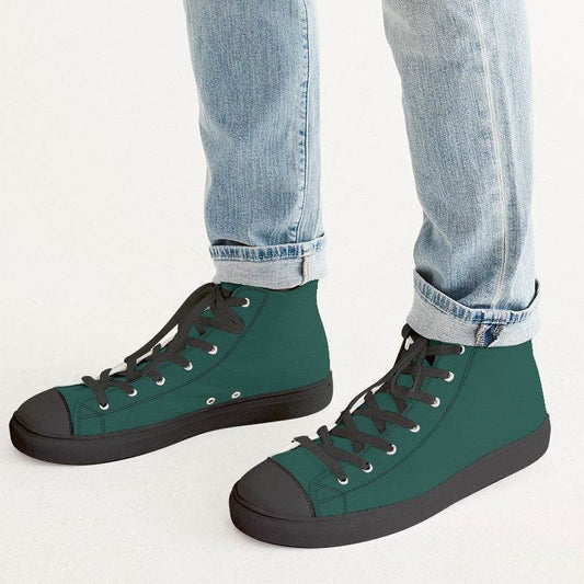Deep Muted Blue-Green Men's High-Top Canvas Sneakers (BG-MU-DE) - Man CloseUp