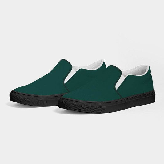 Deep Muted Blue-Green Men's Slip-On Canvas Sneakers (BG-MU-DE) - Side 3