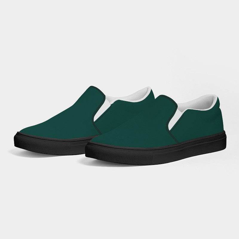 Deep Muted Blue-Green Women's Slip-On Canvas Sneakers (BG-MU-DE) - Side 3