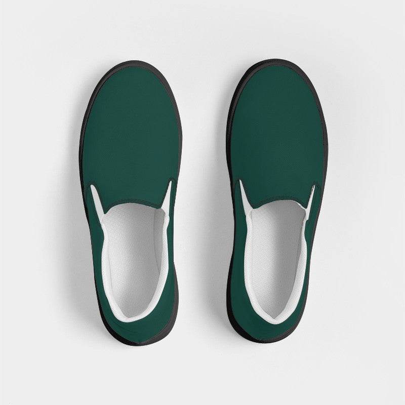 Deep Muted Blue-Green Women's Slip-On Canvas Sneakers (BG-MU-DE) - Top