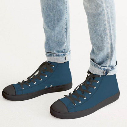 Deep Muted Blue Men's High-Top Canvas Sneakers (B-MU-DE) - Man CloseUp