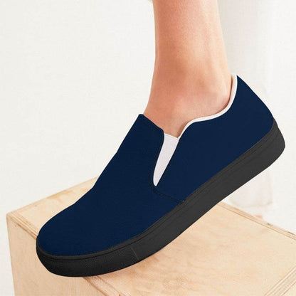 Deep Muted Blue Women's Slip-On Canvas Sneakers (IB2-MU-DE) - Woman CloseUp