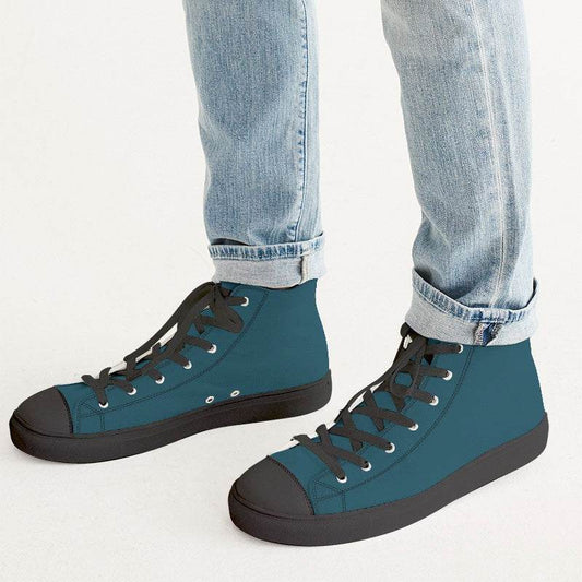 Deep Muted Cyan Men's High-Top Canvas Sneakers (BC2-MU-DE) - Man CloseUp