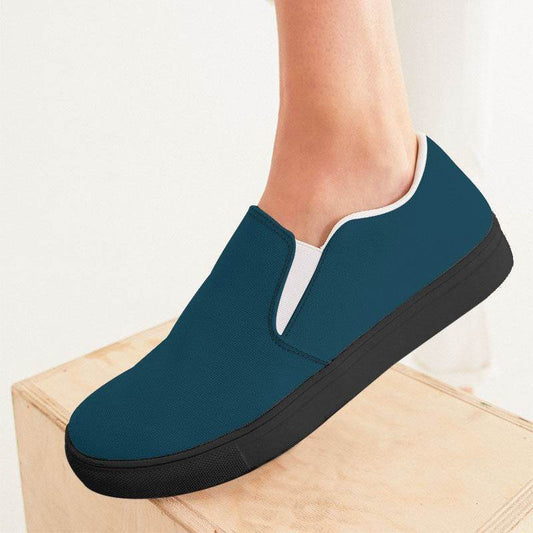Deep Muted Cyan Women's Slip-On Canvas Sneakers (BC2-MU-DE) - Woman CloseUp