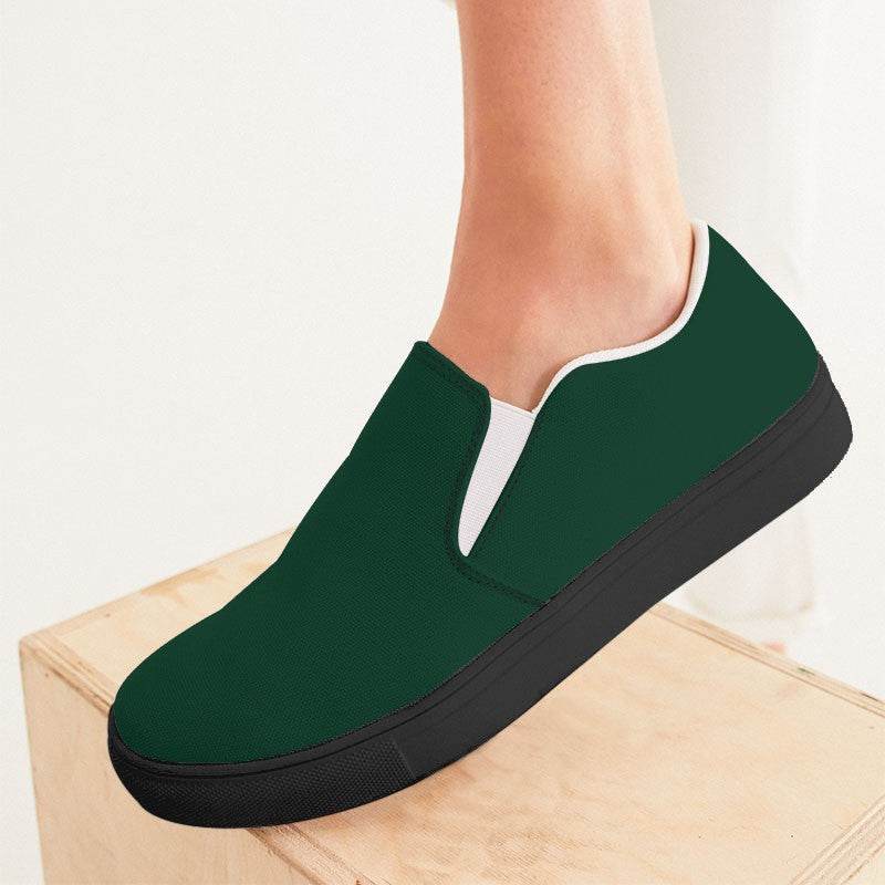 Deep Muted Green Women's Slip-On Canvas Sneakers (BGG2-MU-DE) - Woman CloseUp