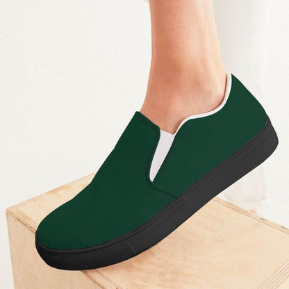 Deep Muted Green Women's Slip-On Canvas Sneakers (BGG2-MU-DE) - Woman CloseUp