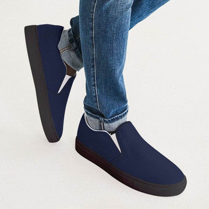 Deep Muted Indigo Men's Slip-On Canvas Sneakers (I-MU-DE) - Man CloseUp